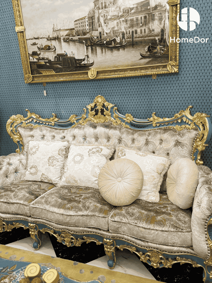 HomeDor × FH&Home | Blue Symphony Baroque Royal Carved Luxury Sofa3