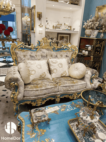 HomeDor × FH&Home | Blue Symphony Baroque Royal Carved Luxury Sofa4