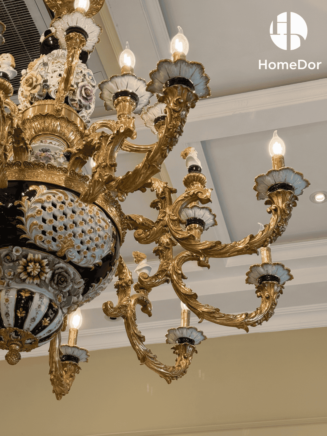 HomeDor × FH&Home | Classical European Exquisite Carved Flowers Porcelain Chandelier5