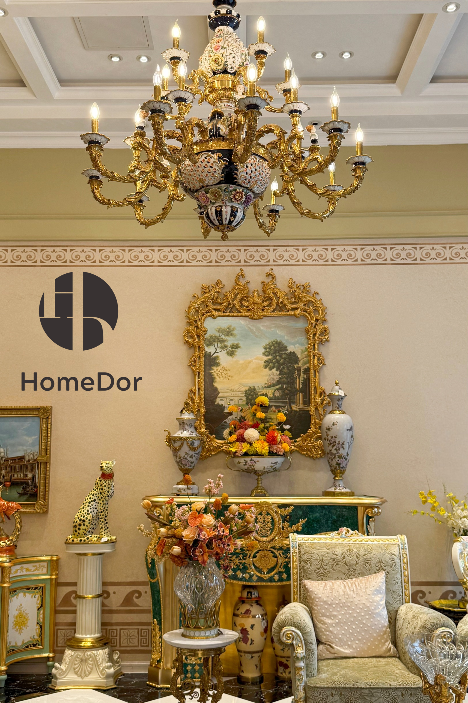 HomeDor-HomeDor × FH&Home | Classical European Exquisite Carved Flowers Porcelain Chandelier-Chandeliers-D133 × H135cm-Warm Light-