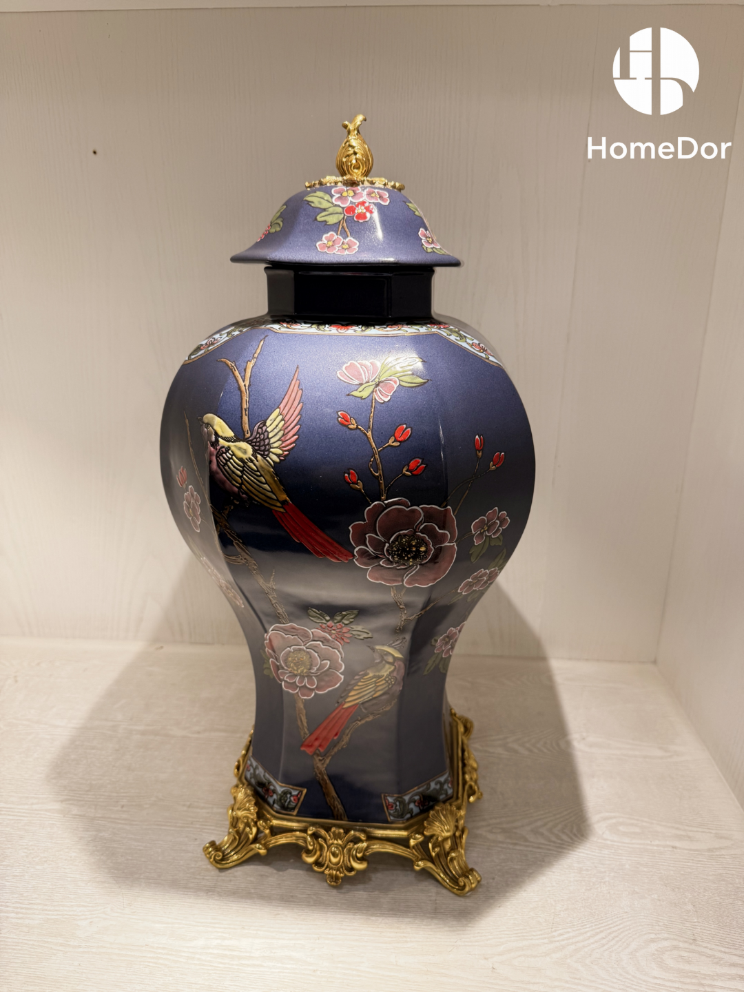 HomeDor × FH&Home | Dark Blue Porcelain Floral-Bird Motifs Canister Box/Jar
1