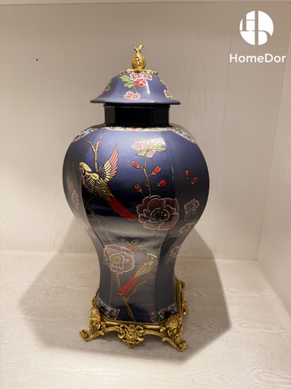 HomeDor × FH&Home | Dark Blue Porcelain Floral-Bird Motifs Canister Box/Jar
1