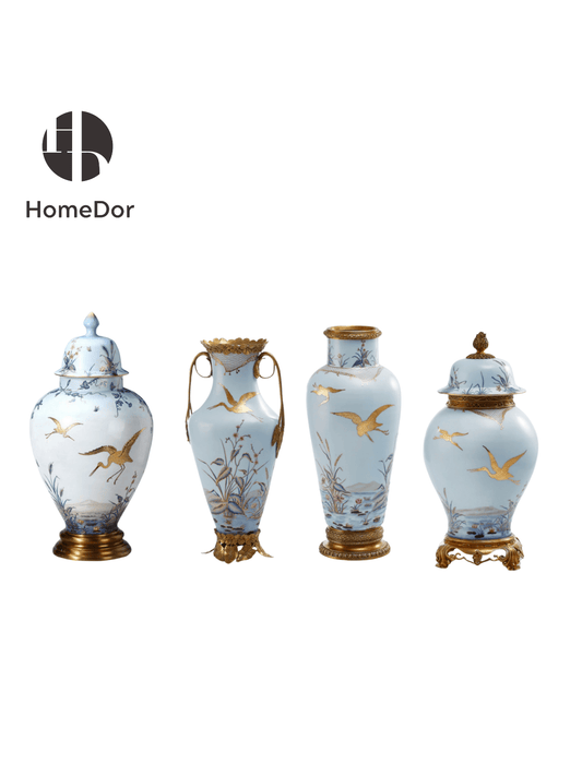 HomeDor × FH&Home | Elegant European Porcelain Table Decor Set with Gold-painted Crane Motifs1