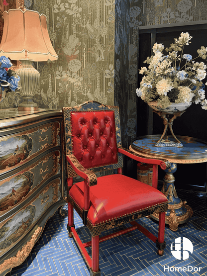 HomeDor × FH&Home | Elegant Vintage Phoenix Carved Red Lounge Chair
2
