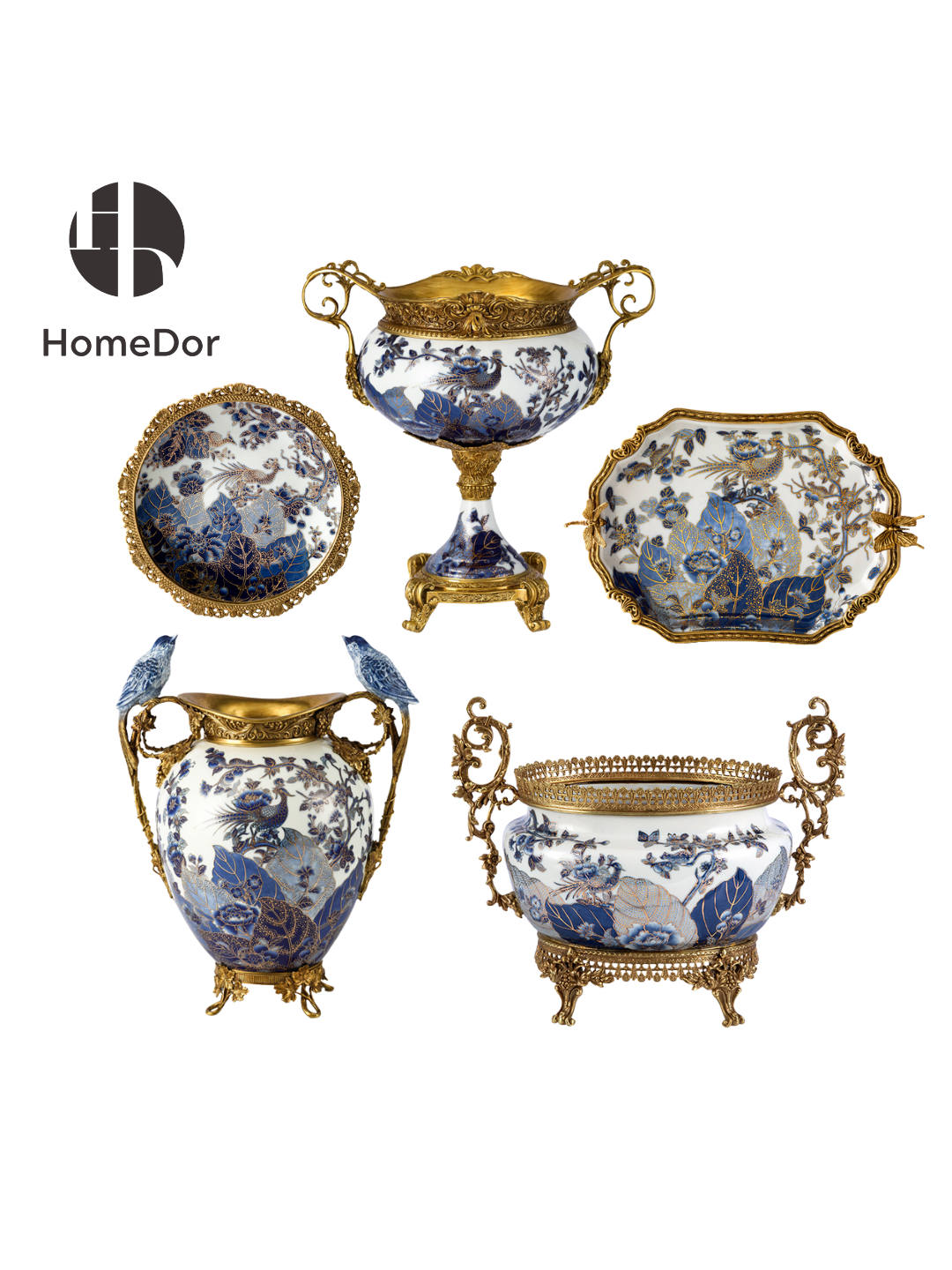 HomeDor × FH&Home | Luxe Baroque Floral & Bird Hand-Painted Porcelain Decor Set III