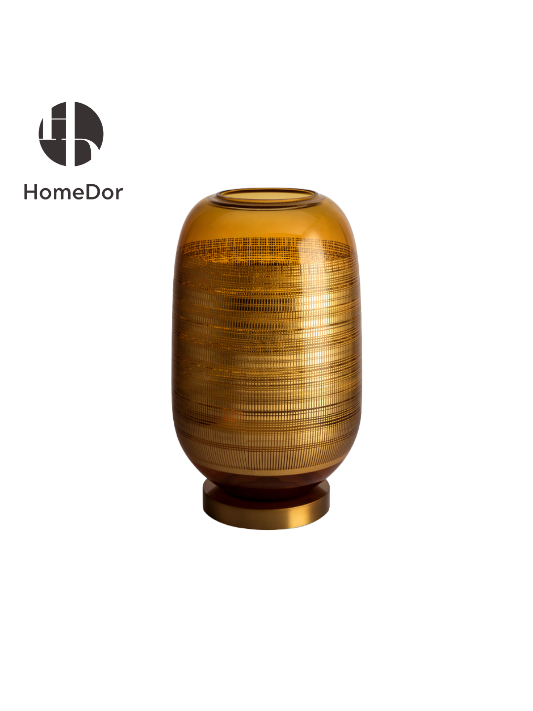  Luxury Amber Glass & Brass Decorative Vase 