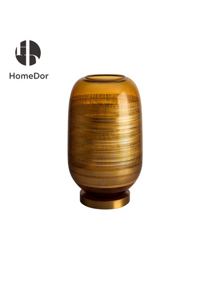  Luxury Amber Glass & Brass Decorative Vase 