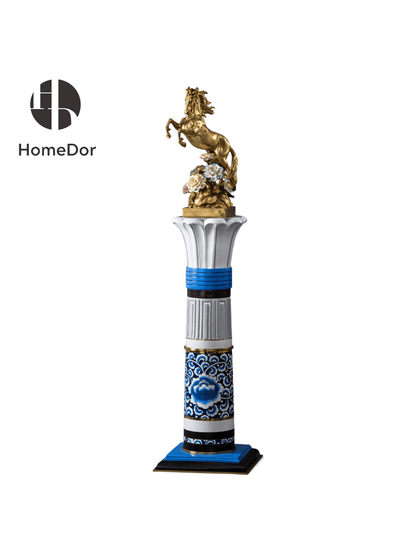 HomeDor × FH&Home | Luxury Brass Rearing Horse Sculpture on Ornate Column Base1