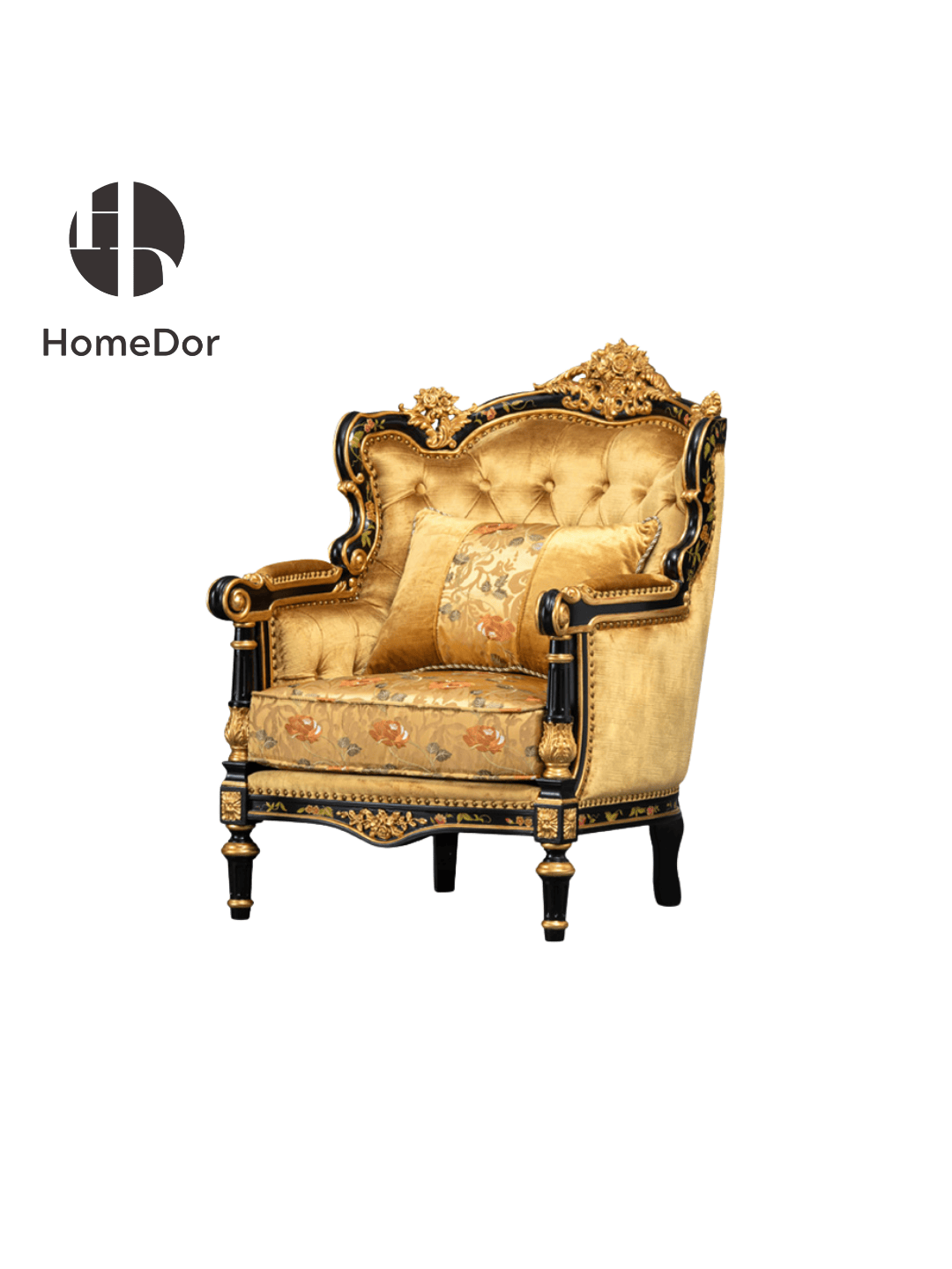 HomeDor × FH&Home |  Misty Rose Series Luxury Golden Velvet Sofa Set with Ornate Trims3