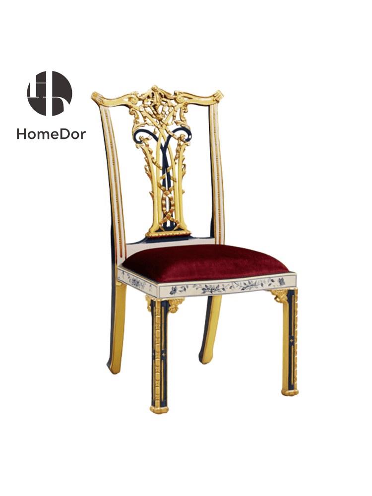 HomeDor × FH&Home | Opulent Dining Chair with Velvet Upholstery & Gilded-Carved Back