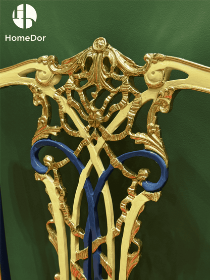 HomeDor × FH&Home | Opulent Dining Chair with Velvet Upholstery & Gilded-Carved Back3