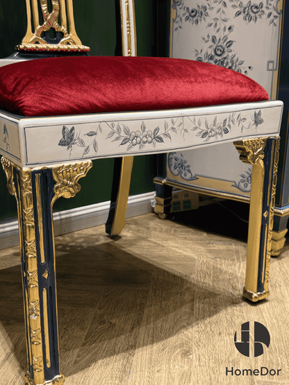 HomeDor × FH&Home | Opulent Dining Chair with Velvet Upholstery & Gilded-Carved Back4