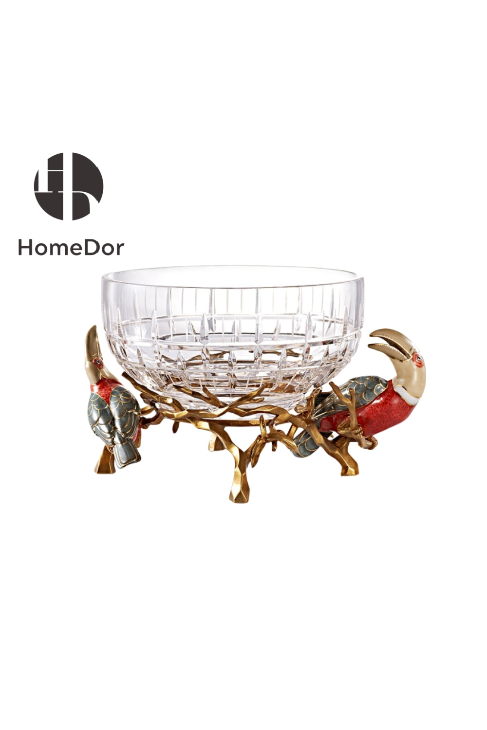 HomeDor × FH&Home | Prague Collection Crystal Glass Fruit Bowl & Vase with Toucan