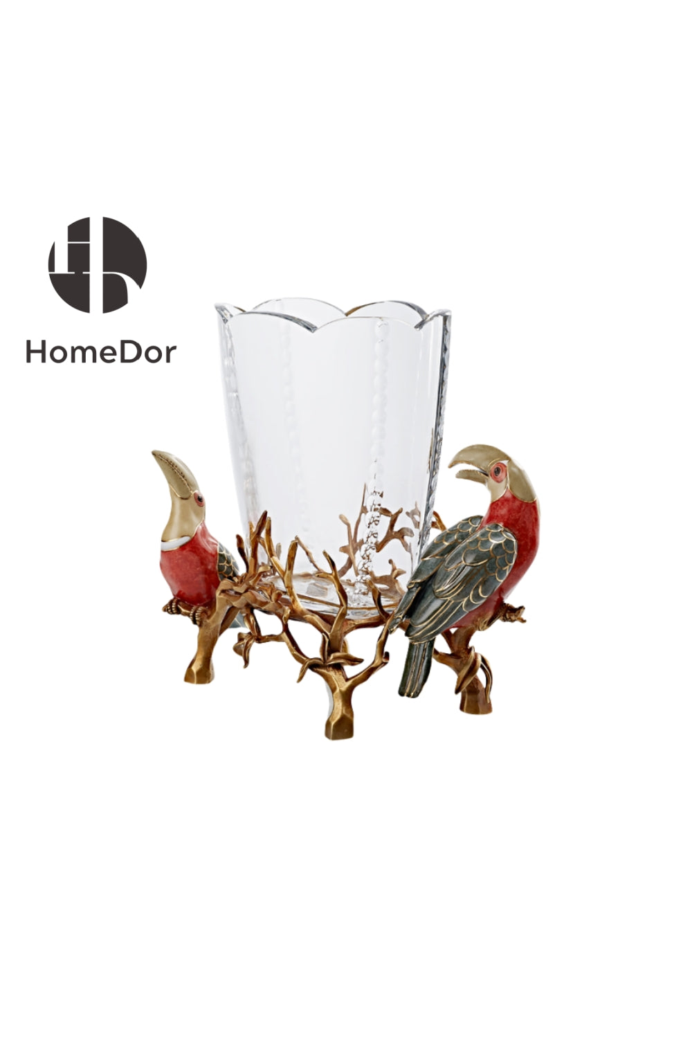 HomeDor × FH&Home | Prague Collection Crystal Glass Fruit Bowl & Vase with Toucan