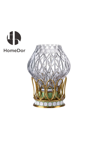 HomeDor × FH&Home | Prague Collection Elegant Crystal Glass Vase with Brass Wrapping and Porcelain Base
