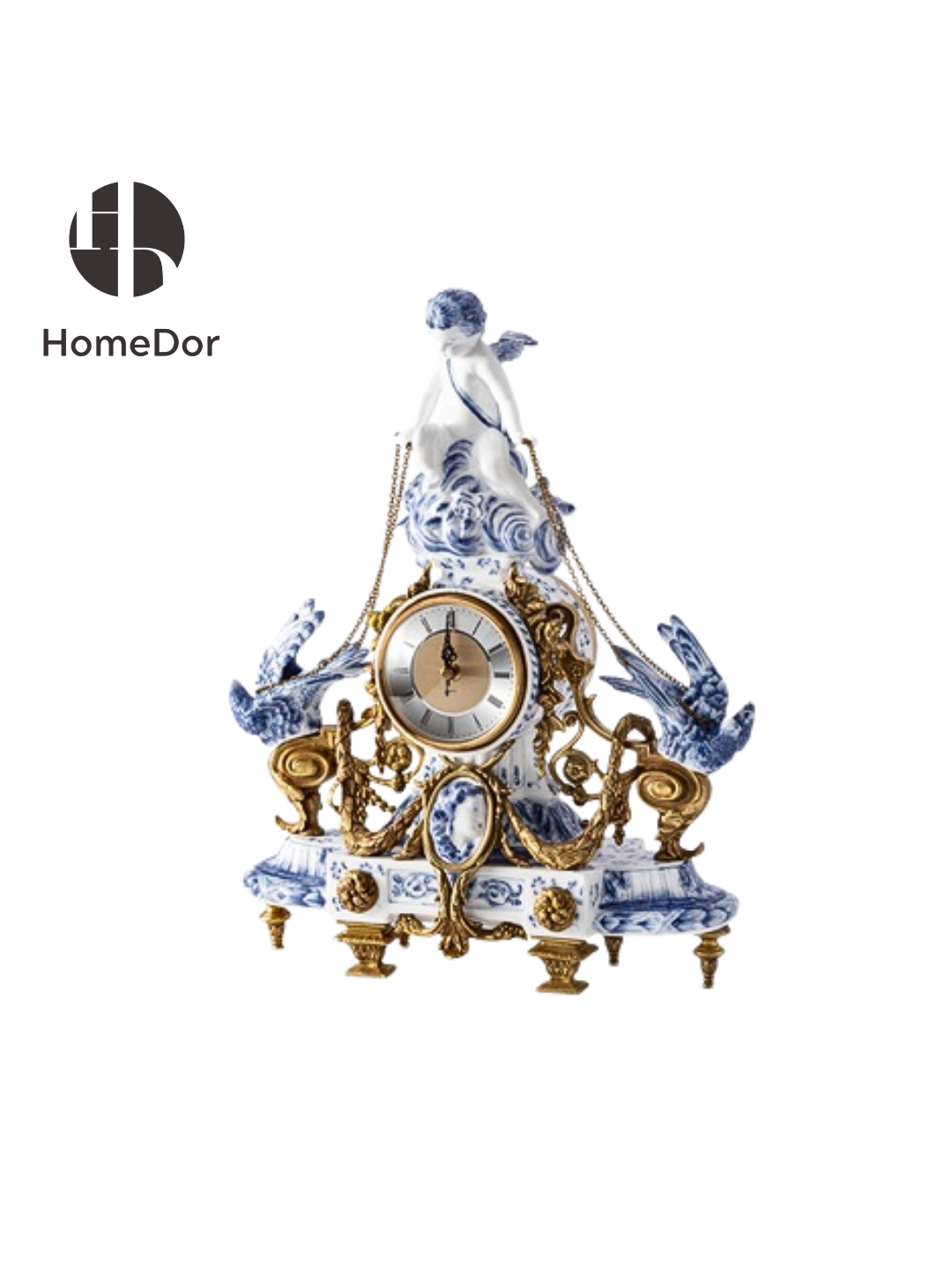 This Romantic Cherub & Bird Accent Mantel Clock Set merges baroque whimsy with artisanal detail