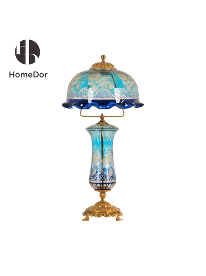 HomeDor × FH&Home | Vintage Art Decor Multiple Colors & Patterns Etched Glass Table Lamp