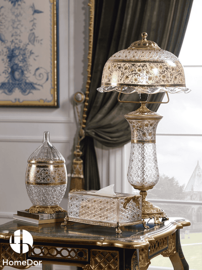 HomeDor × FH&Home | Vintage Art Decor Multiple Colors & Patterns Etched Glass Table Lamp4