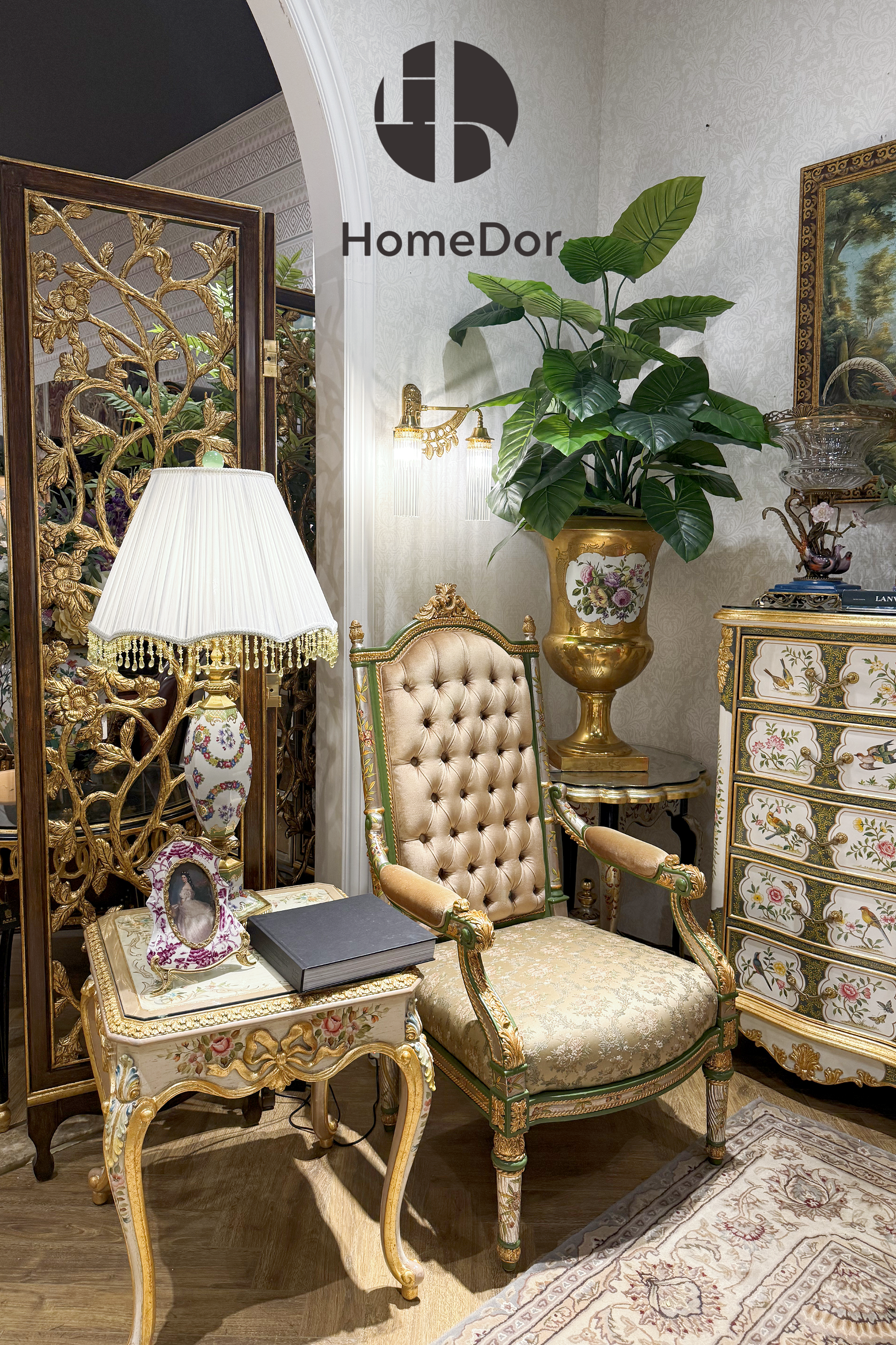 HomeDor × FH&Home | Vintage Beige Rose Princess Lounge Chair
