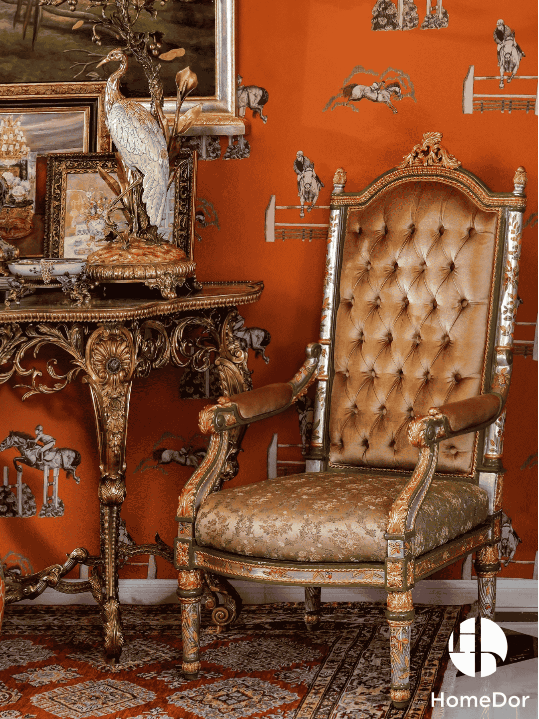 HomeDor × FH&Home | Vintage Beige Rose Princess Lounge Chair1