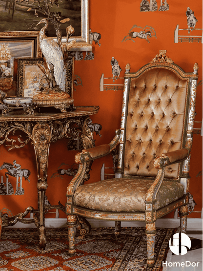 HomeDor × FH&Home | Vintage Beige Rose Princess Lounge Chair1