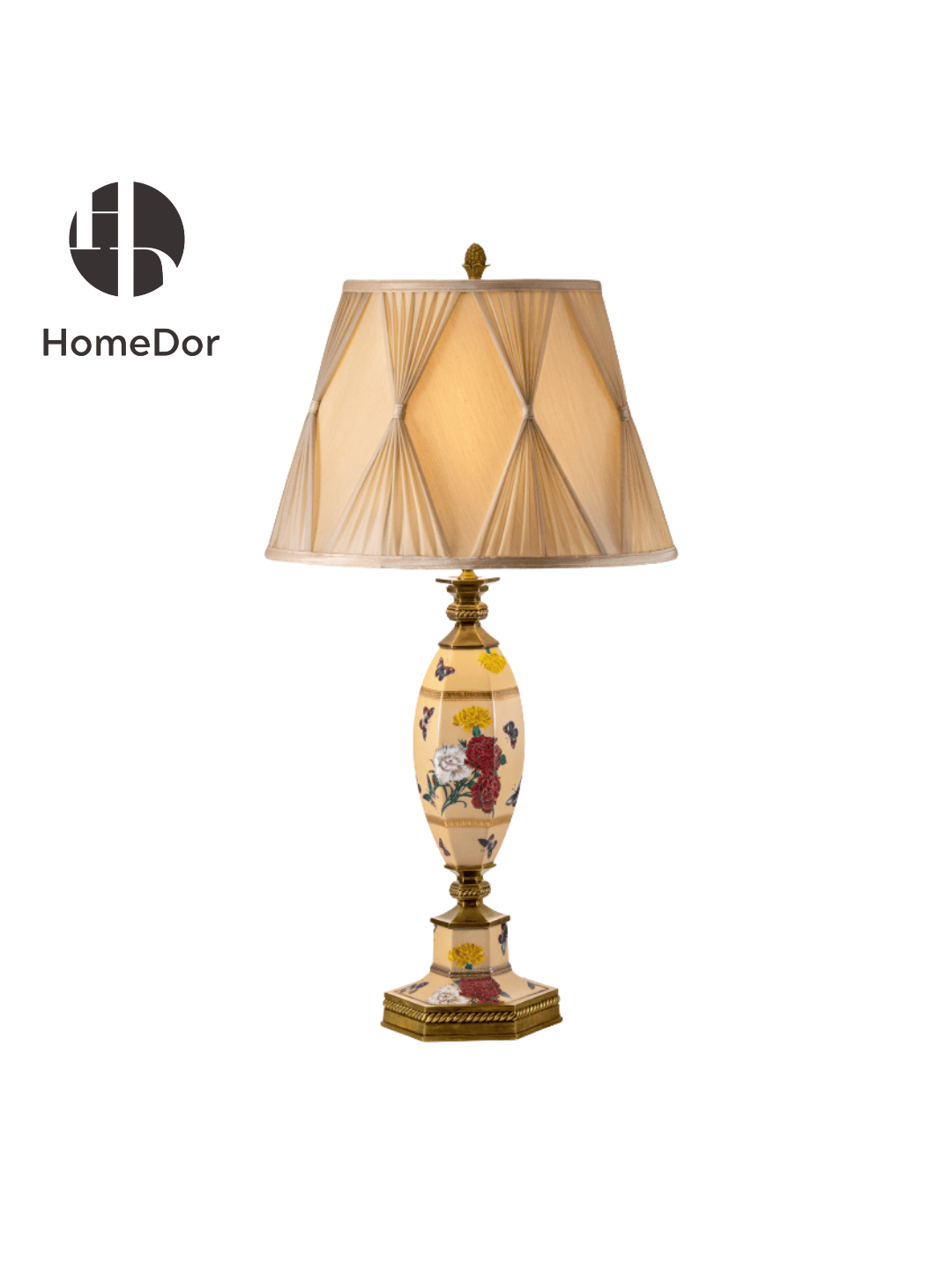 HomeDor × FH&Home | Vintage Floral & Butterfly Ceramic Table Lamp by Regis Dho