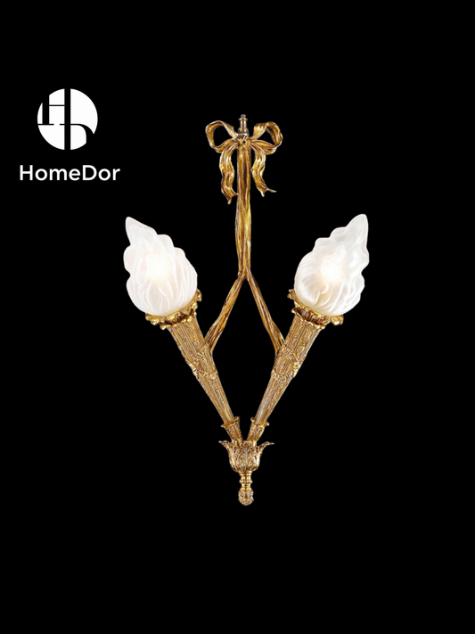 HomeDor × FH&Home | Vintage Gilded Torch-Style Bow Wall Sconce