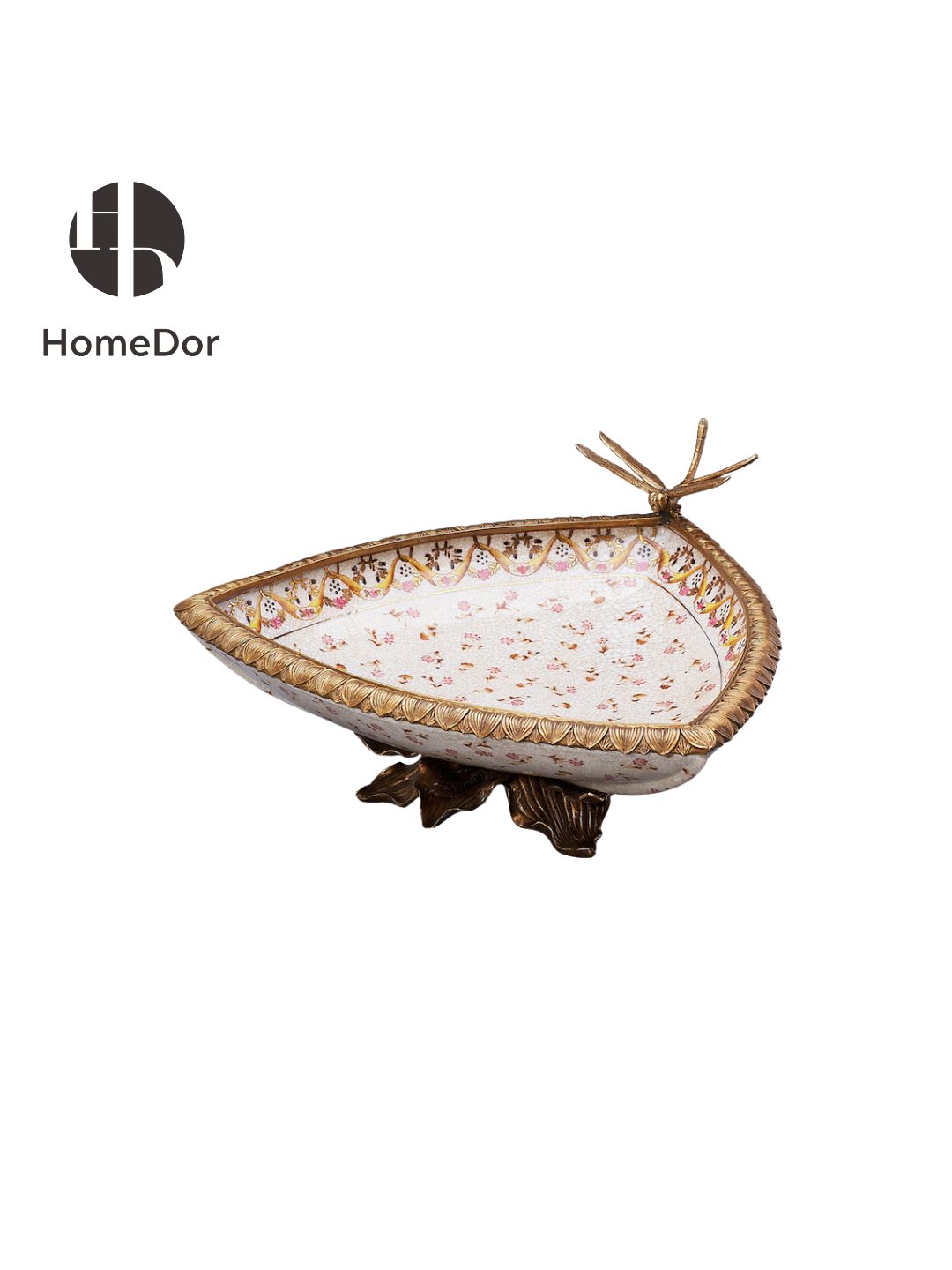 Vintage Brass Dragonfly Accent Ceramic Plate for Luxury Dining Room Decor