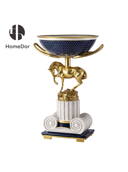 HomeDor Gilded Horse Neoclassical Centerpiece Bowl