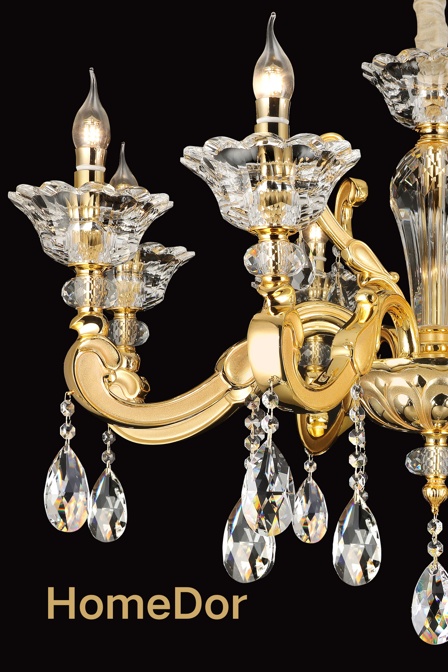 HomeDor French Style Crystal Chandelier Gilded Lumière Series Classic Brass Candelabra Lighting Fixture