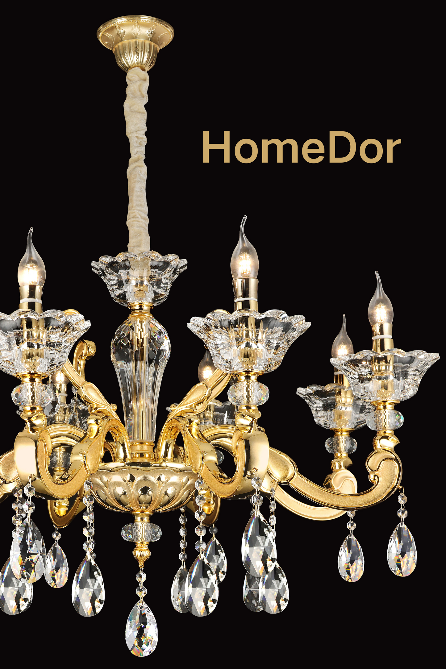 HomeDor French Style Crystal Chandelier Gilded Lumière Series Classic Brass Candelabra Lighting Fixture