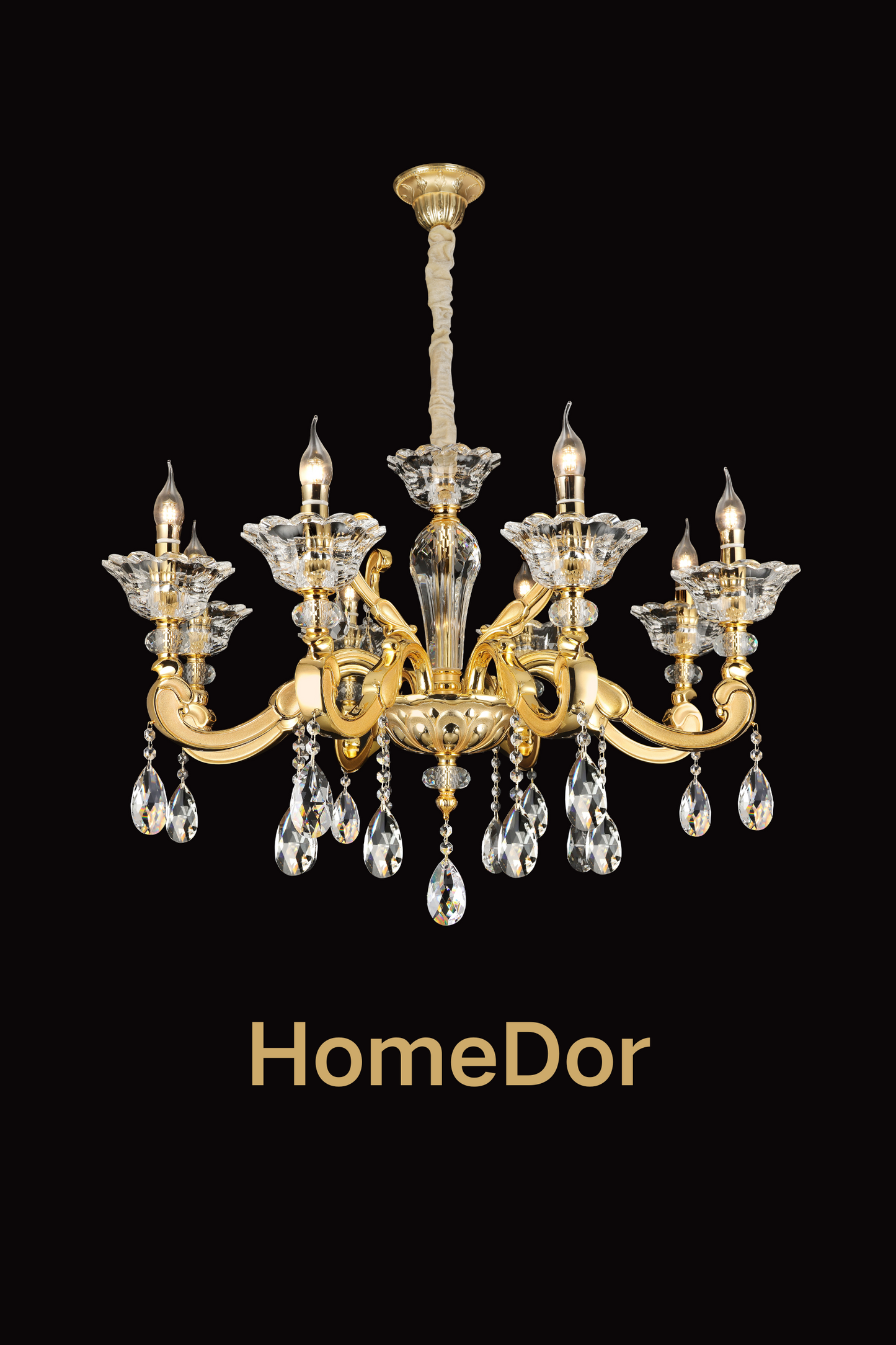 HomeDor French Style Crystal Chandelier Gilded Lumière Series Classic Brass Candelabra Lighting Fixture