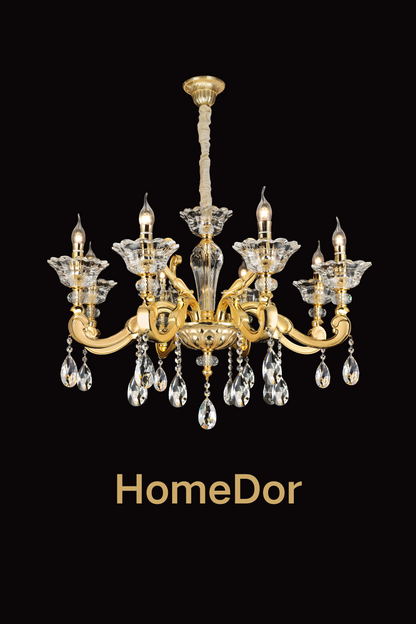 HomeDor French Style Crystal Chandelier Gilded Lumière Series Classic Brass Candelabra Lighting Fixture