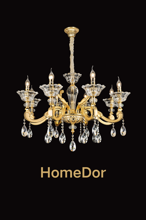 HomeDor French Style Crystal Chandelier Gilded Lumière Series Classic Brass Candelabra Lighting Fixture