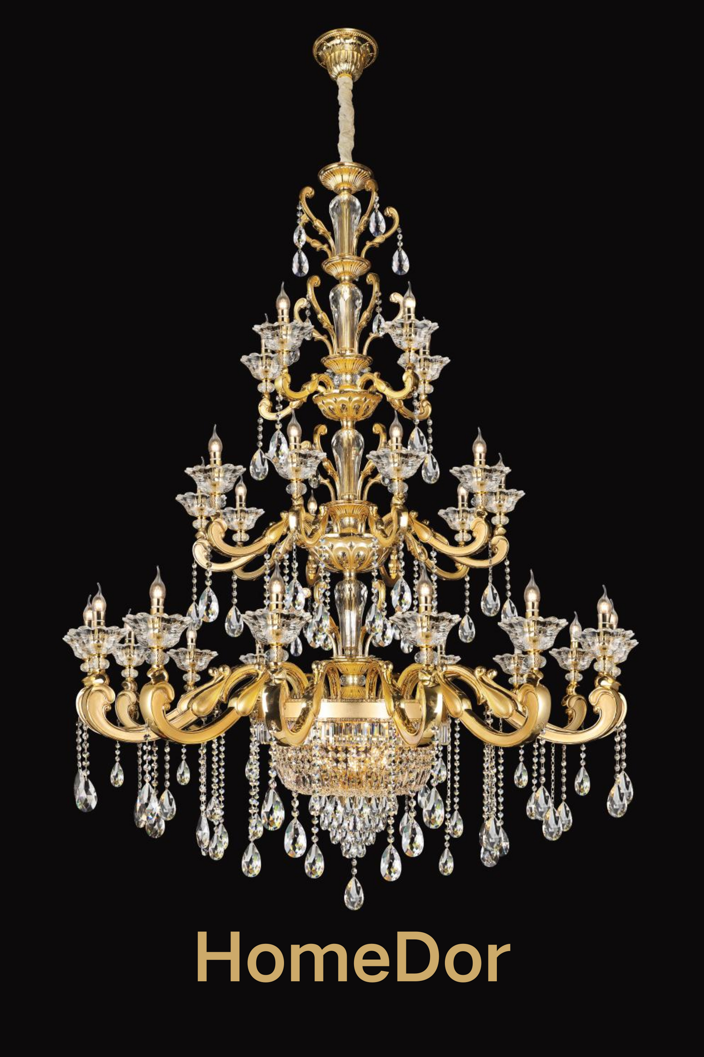 HomeDor French Style Crystal Chandelier Gilded Lumière Series Classic Brass Candelabra Lighting Fixture