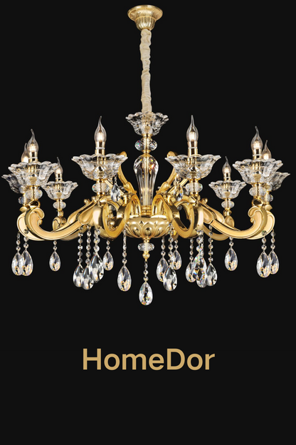 HomeDor French Style Crystal Chandelier Gilded Lumière Series Classic Brass Candelabra Lighting Fixture