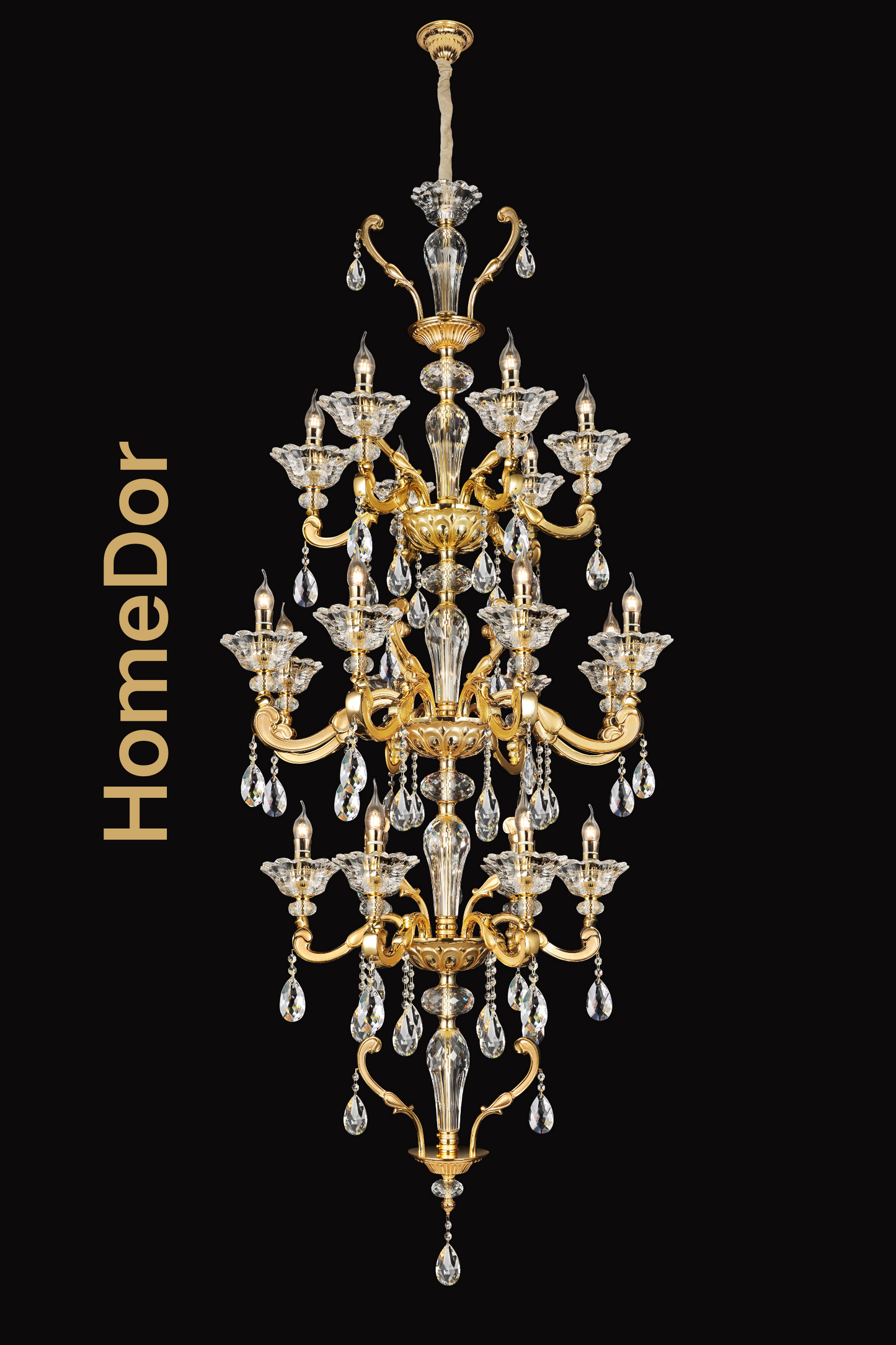 HomeDor French Style Crystal Chandelier Gilded Lumière Series Classic Brass Candelabra Lighting Fixture
