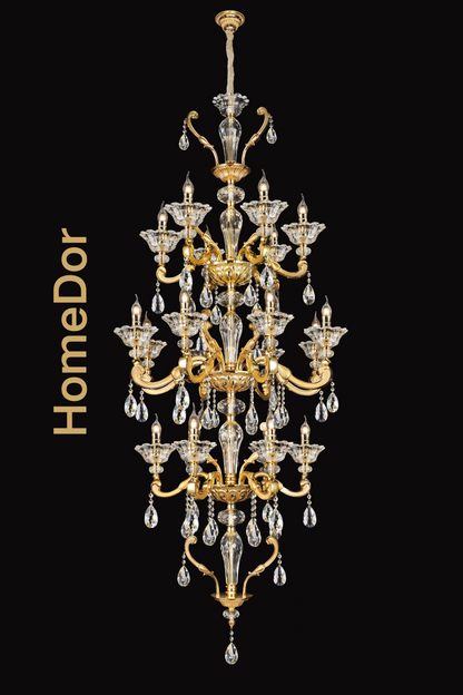 HomeDor French Style Crystal Chandelier Gilded Lumière Series Classic Brass Candelabra Lighting Fixture
