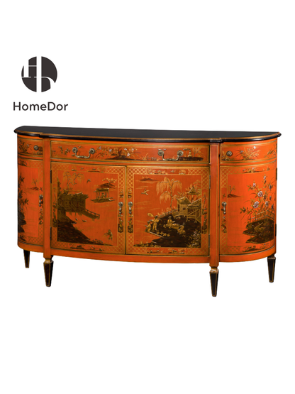 HomeDor Gilded Orange Charm Series Chinese Landscape Hand-Painted Cabinet
