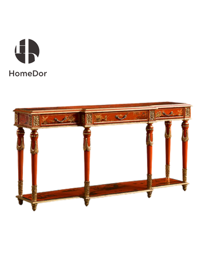 Consola larga Serenity Chinoiserie HomeDor con dijes en naranja dorado