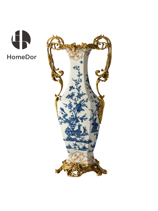 HomeDor Lavish Chinoiserie Porcelain Gilded Accent Vase Set