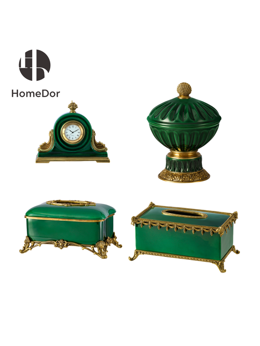 HomeDor Luxe Emerald Green & Gilded Decor Set III