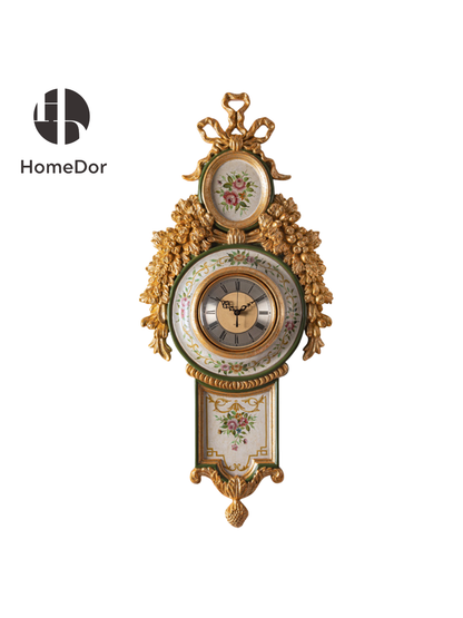 HomeDor Luxe Vintage Gilt Floral Embellished Wall Clock