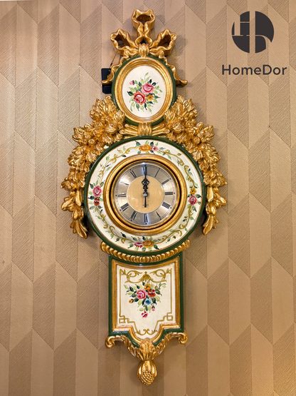 HomeDor Luxe Vintage Gilt Floral Embellished Wall Clock