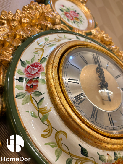 HomeDor Luxe Vintage Gilt Floral Embellished Wall Clock