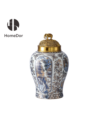 HomeDor Luxury Chinoiserie Pavilion Vista Porcelain Decor Set