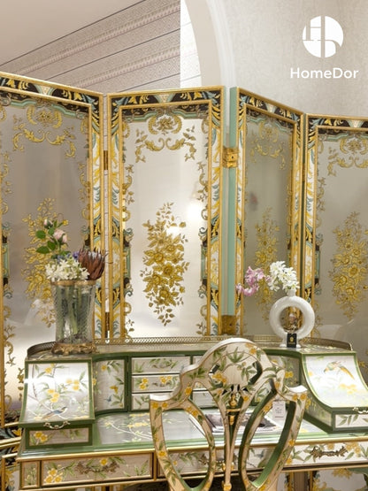 HomeDor Luxury Four-Panel Double-Sided Glass Room Divider