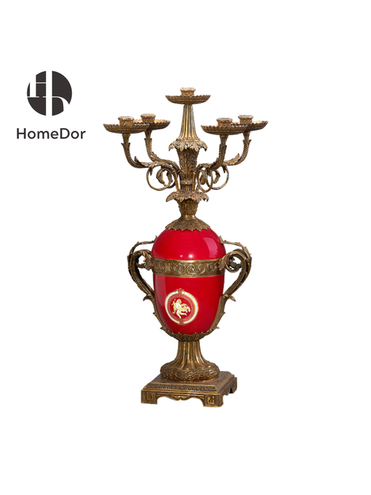 HomeDor Luxury Rococo Crimson Heraldic Decor Candelabra