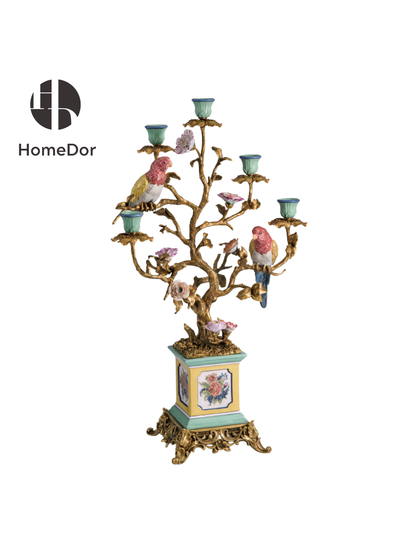 Candelabro de lujo con forma de árbol y diseño de loro HomeDor
