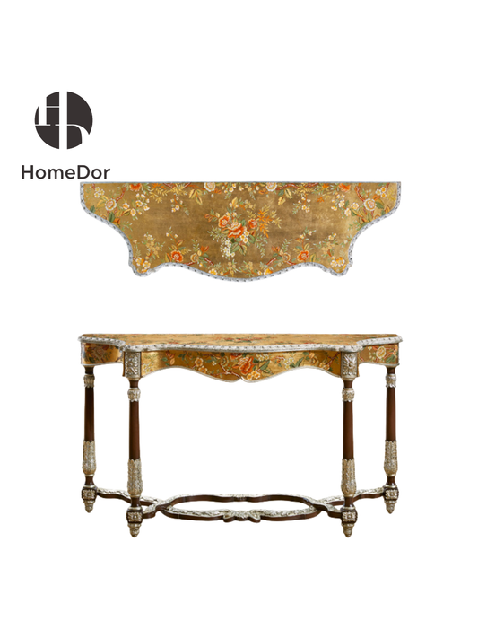 HomeDor Luxury Vintage Rococo Floral Painted Console Table